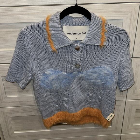 Andersson Bell Hayes Lingerie Intarsia Knit Collar Top/Sweater in Blue Medium - Picture 6 of 11